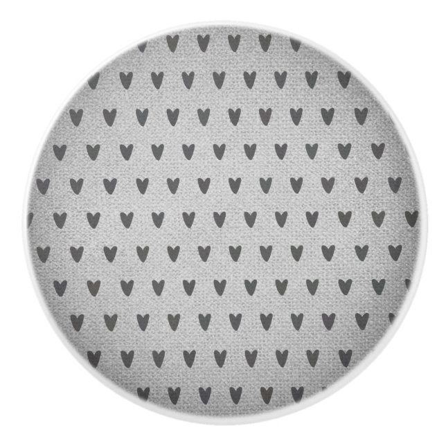 Grått Burlap Whimsical Hearts Rustic Farmhouse Knopp (Framsidan)