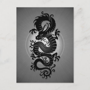 Grått Burst Chinese Dragon Vykort