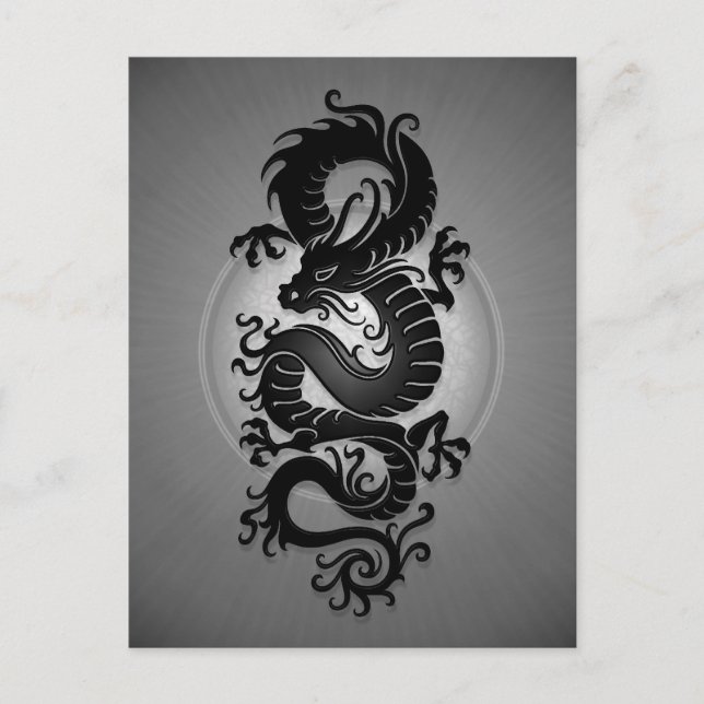 Grått Burst Chinese Dragon Vykort (Framsida)