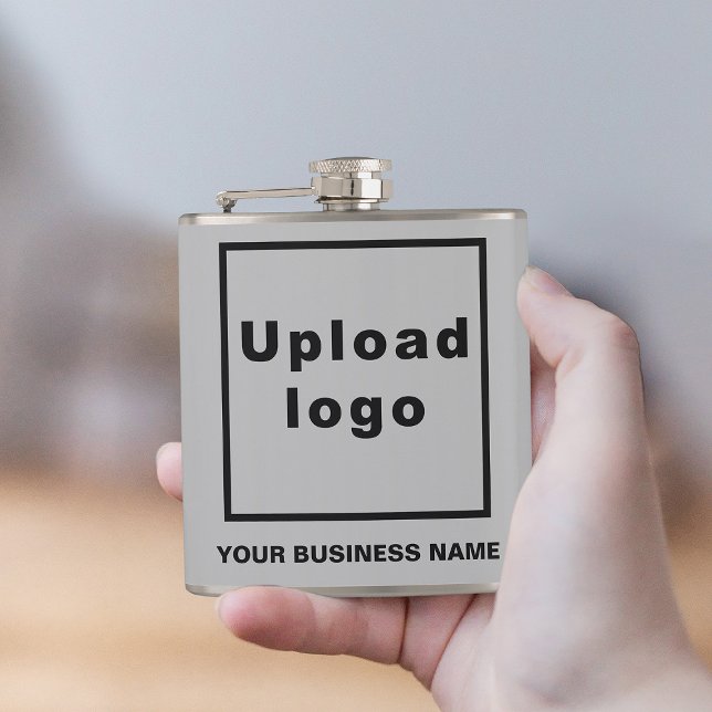 Grått Business Brand on Vinyl Wrapped Flask Fickplunta (Your business name and logo on gray vinyl wrapped flask.)