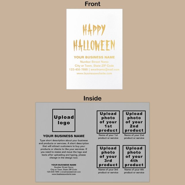 Grått Business Brand på Halloween Foil Card Folierat Kort (Gray business brand with products or services on Halloween folded foil card.)