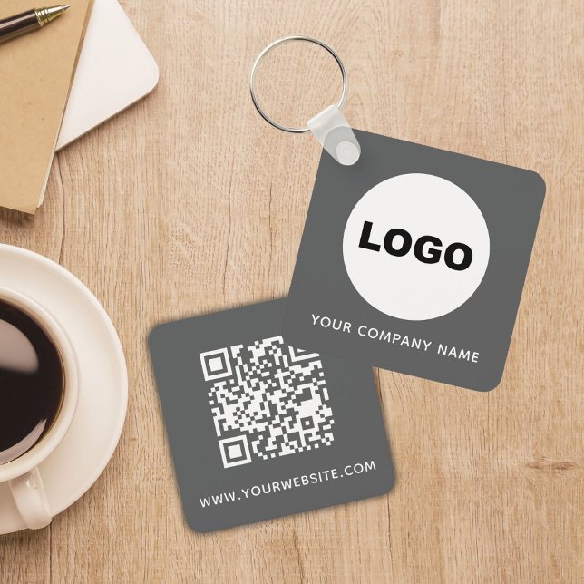 Grått Business Company Promoting Logotyp QR-kod Nyckelring (Gray Business Company Promotional Logo QR Code Keychain)