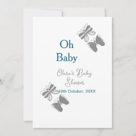 Grått-butterflublått babydusch baby modern text inbjudningar