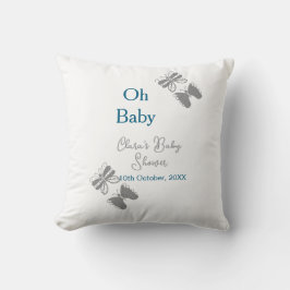 Grått-butterflublått babydusch baby modern text kudde