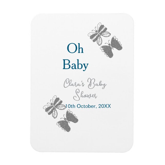 Grått-butterflublått babydusch baby modern text magnet (Vertikal)