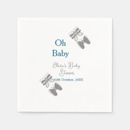 Grått-butterflublått babydusch baby modern text pappersservett