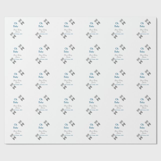 Grått-butterflublått babydusch baby modern text presentpapper (Platt)