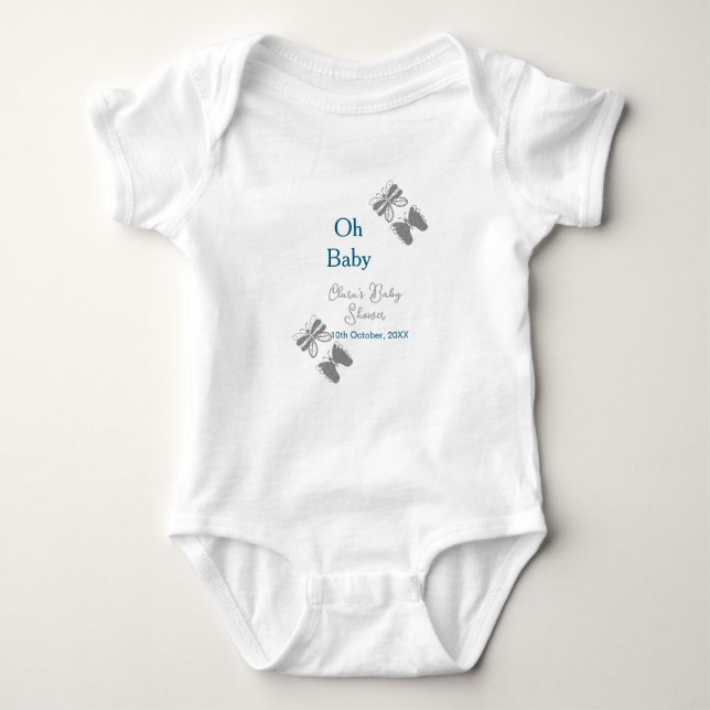 Grått-butterflublått babydusch baby modern text t shirt (Framsida)