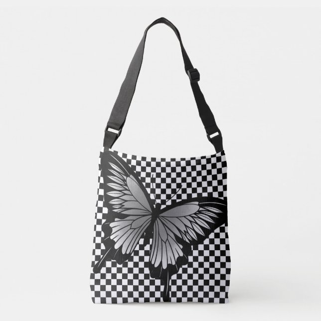 Grått Butterfly Classic Checker Kor Body Tote Bag Axelväska (Framsida)