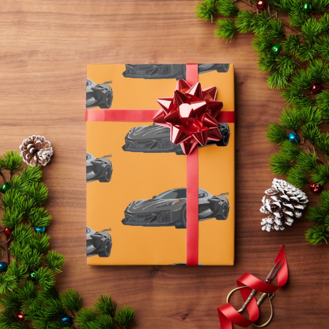 Grått C8 Korvette Sportbil Hand plockade Presentpapper (Julgåva)