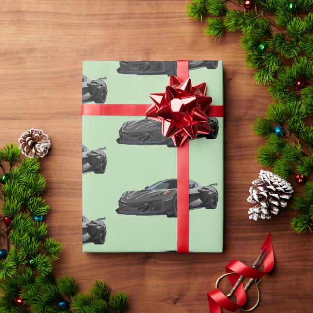 Grått C8 Korvette Sportbil Hand plockade Presentpapper (Julgåva)
