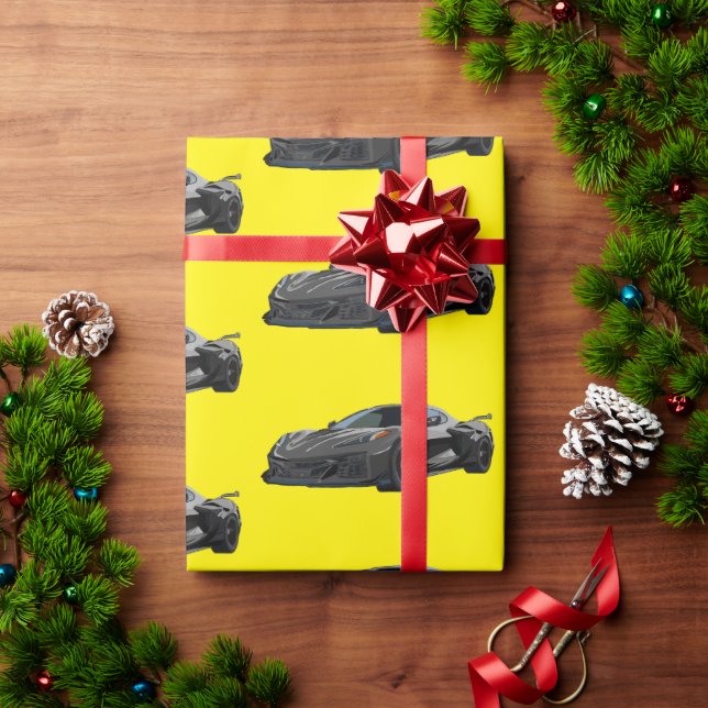 Grått C8 Korvette Sportbil Hand plockade Presentpapper (Julgåva)