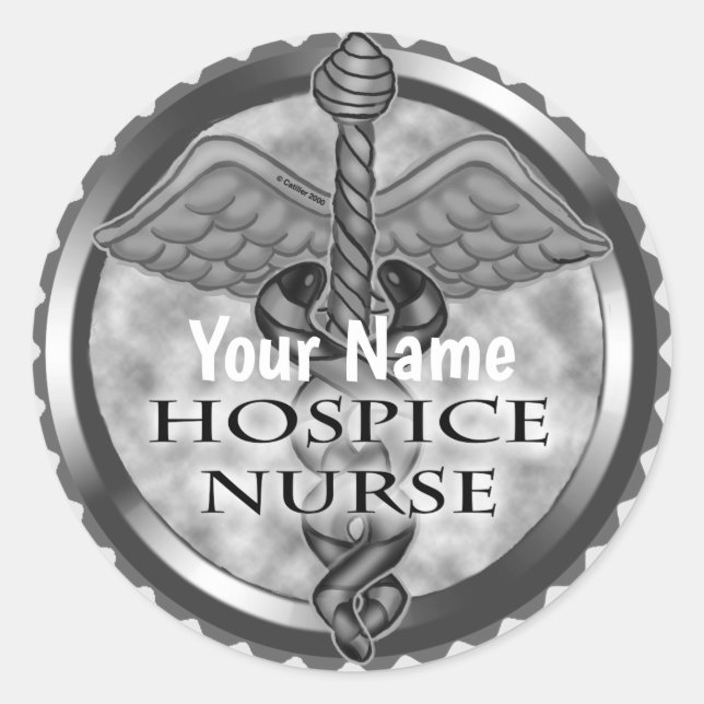 Grått caduceus Hospice Nurse Runt Klistermärke (Framsida)