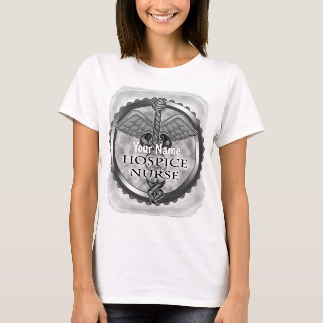 Grått caduceus Hospice Nurse T Shirt (Framsida)