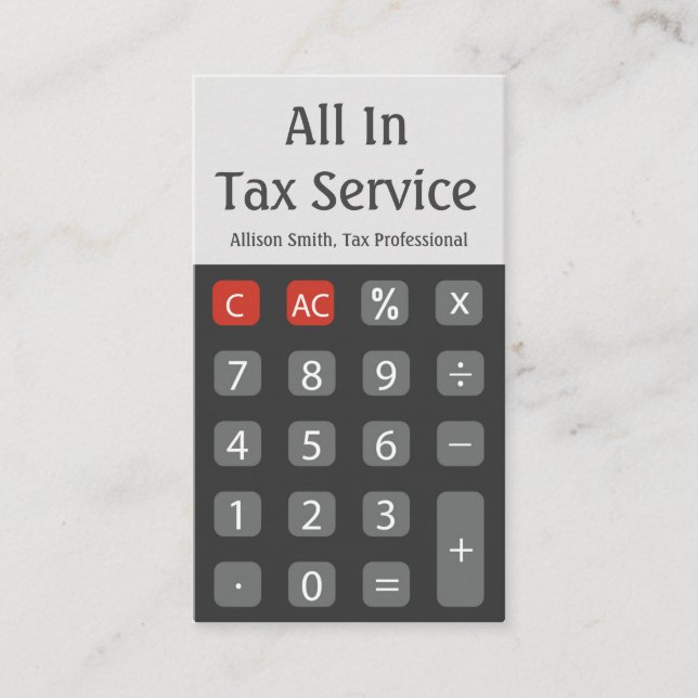 Grått Calculator Tax Service Visitkort (Framsida)