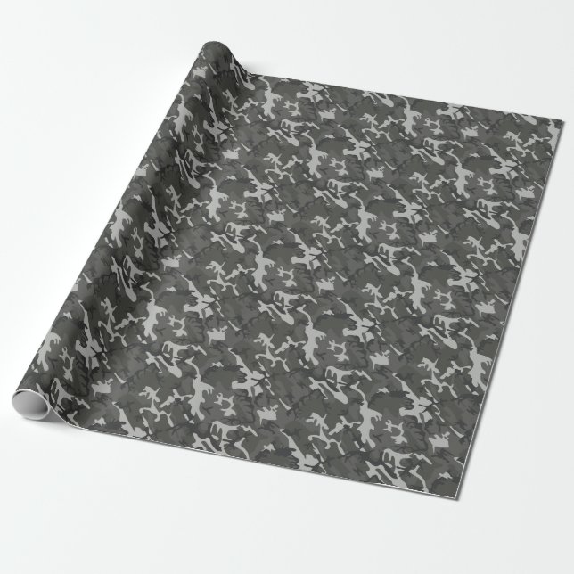 Grått Camo Modern utomhuskamouflage Presentpapper (Utrullad)