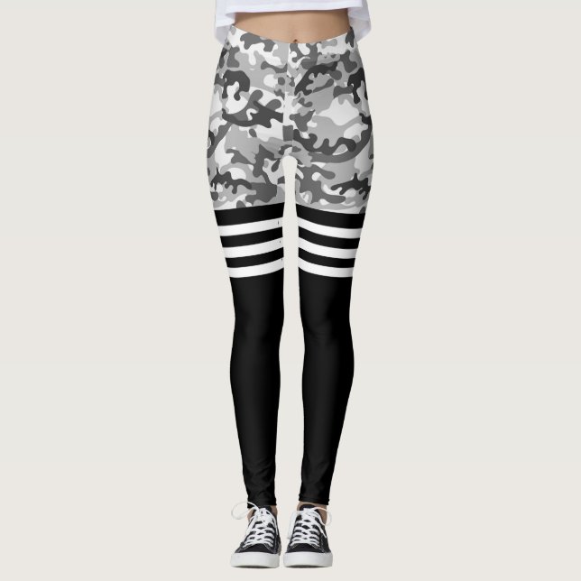 Grått camo och vit trippel rand leggings (Framsida)