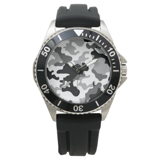 Grått Camo Stainless Steel Black Rubber Strap watc Armbandsur (Framsida)