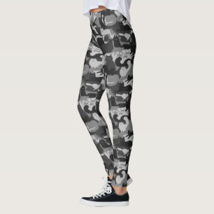 Grått Camouflage Cats Mönster Grått Kattunge Ca Leggings