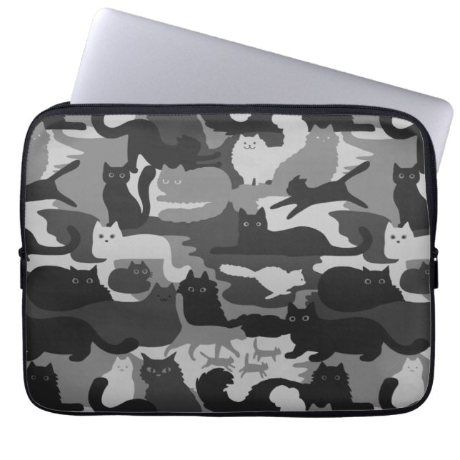 Grått Camouflage Cats Mönster Grått Kattunge Camo Laptop Fodral (Framsidan)