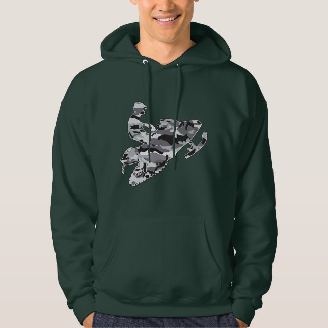 Grått Camouflage Snowmobile Hoodie (Framsida)