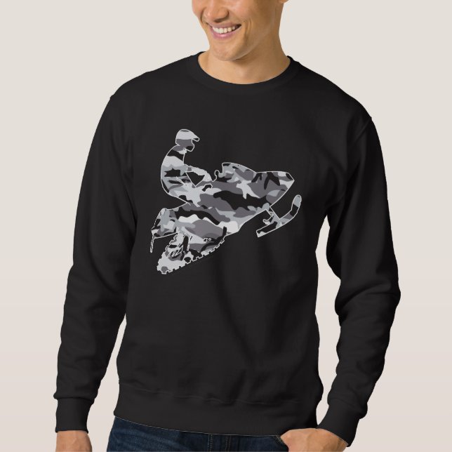 Grått Camouflage Snowmobiler Lång Ärmad Tröja (Framsida)