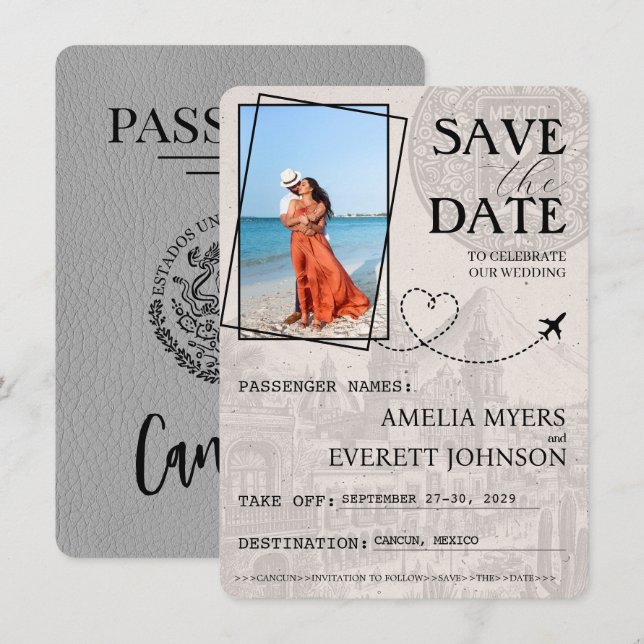 Grått Cancun Passport Spara datum Datumet (Fram/baksida)