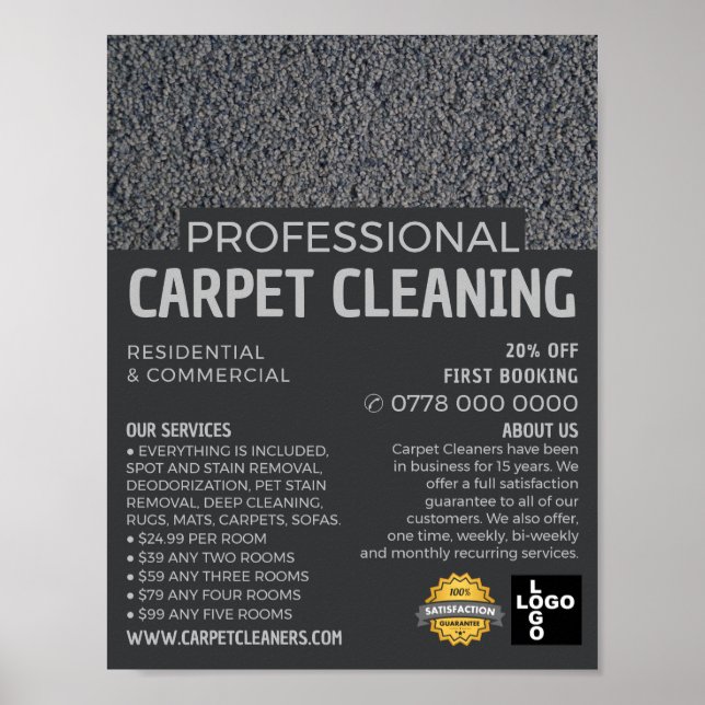 Grått Carpet, Carpet Cleaner, Städning Service Poster (Framsidan)
