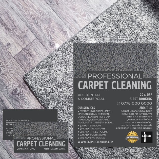 Grått Carpet, Carpet Cleaner, Städning Service Reklamblad (Skapare uppladdad)