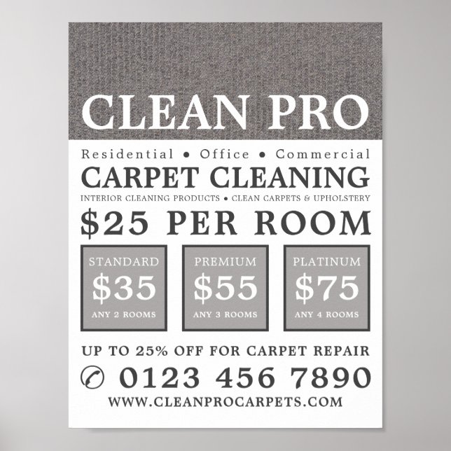 Grått Carpet, Carpet Cleaners, Städning Service Poster (Framsidan)