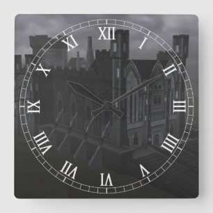 Grått Castle Roman Numerals Clock Fyrkantig Klocka