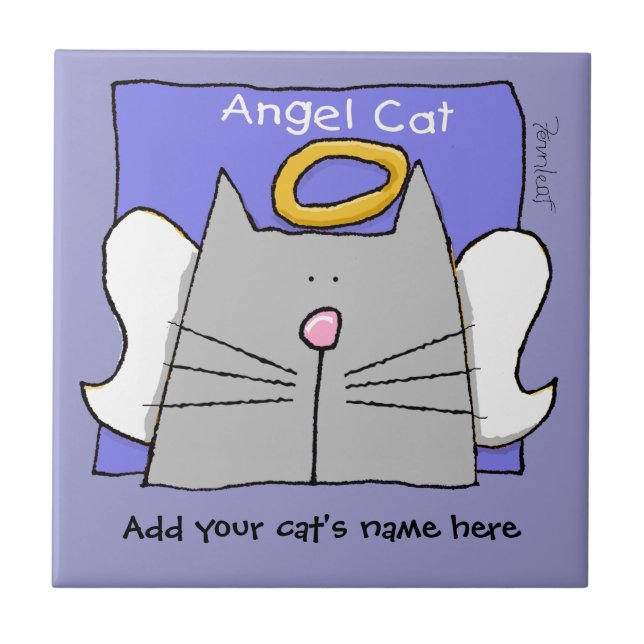 Grått Cat Angel Personalize Kakelplatta (Framsidan)