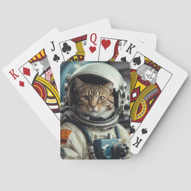 Grått Cat Astronaut i Rymden Casinokort (Baksidan)