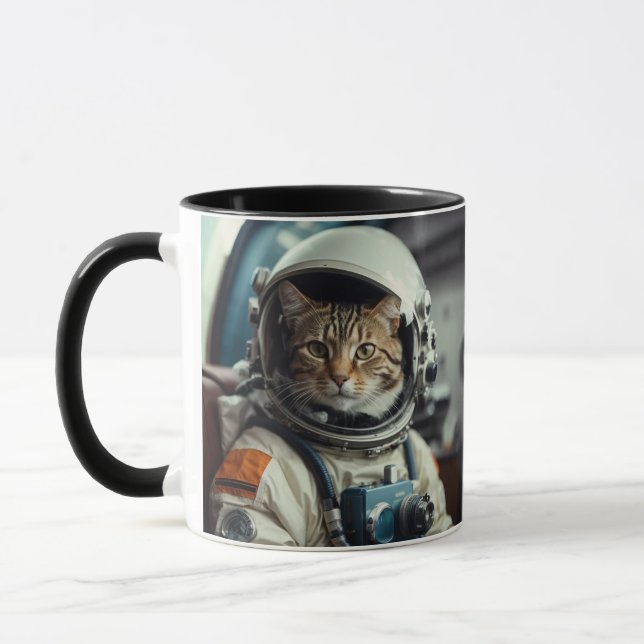 Grått Cat Astronaut i Rymden Mugg (Vänster)
