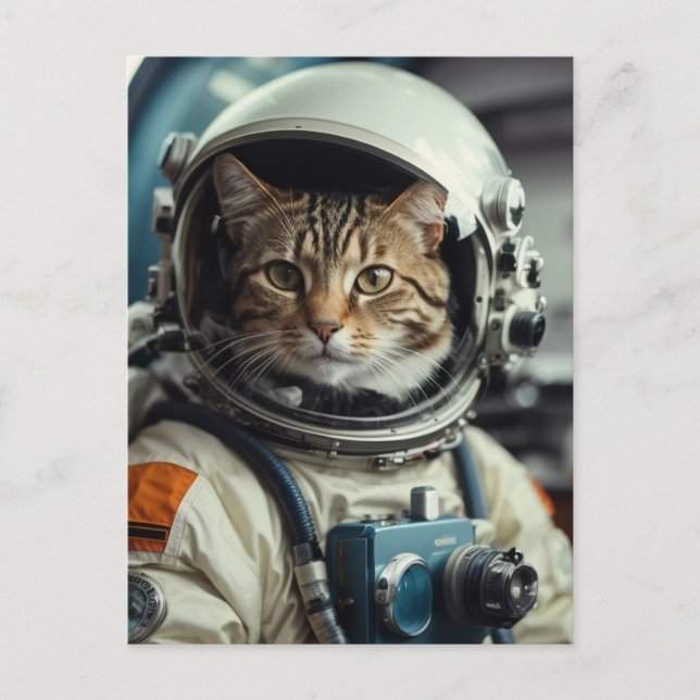 Grått Cat Astronaut i Rymden Vykort (Framsida)