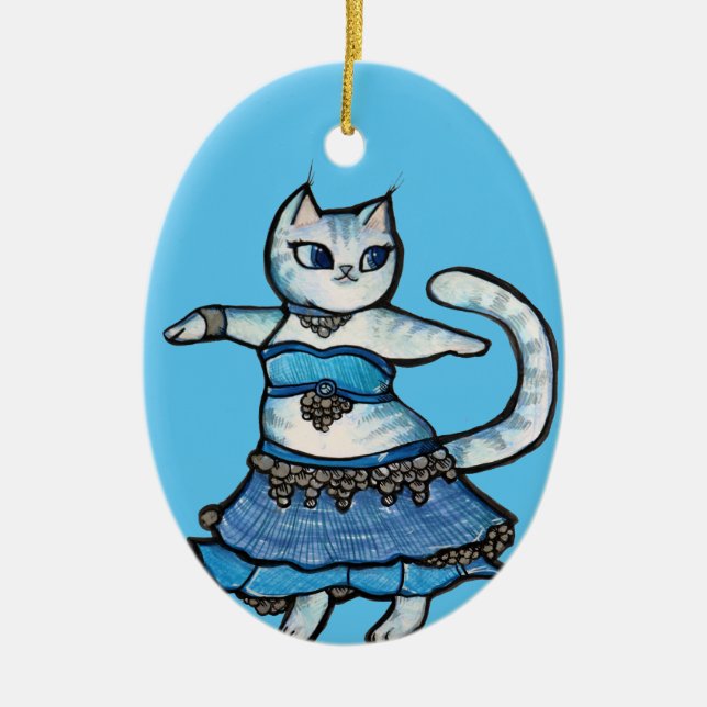 Grått Cat Belly Dancer Julgransprydnad Keramik (Framsidan)