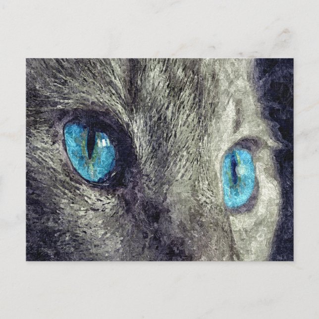 Grått Cat Blue Öga Vykort (Framsida)