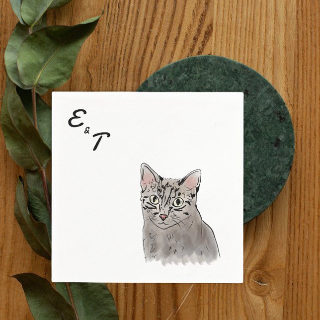 Grått Cat bröllop Cocktail napkin Pappersservett (Skapare uppladdad)