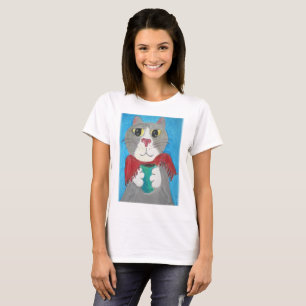Grått Cat, färgat med kaffe Tee Shirt
