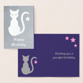 Grått Cat Foil Birthday Card Folierat Kort