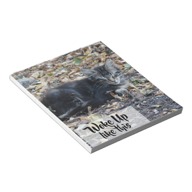 Grått Cat Funny Anpassningsbar Text Anteckningsblock (Vinklad)