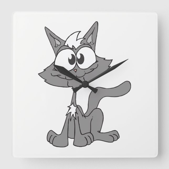 Grått Cat Fyrkantig Klocka (Framsida)