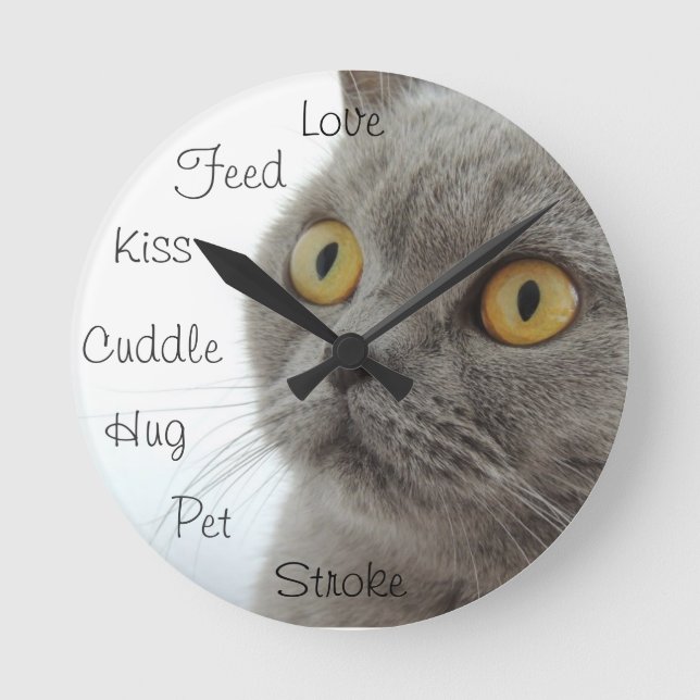 Grått Cat Golden Öga Close-up Rund Klocka (Framsida)