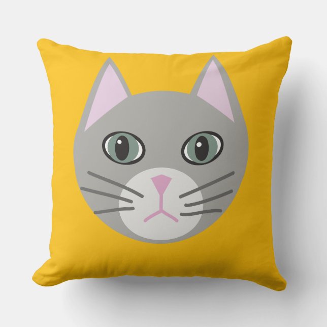 Grått Cat, Gult Kudde (Framsida)