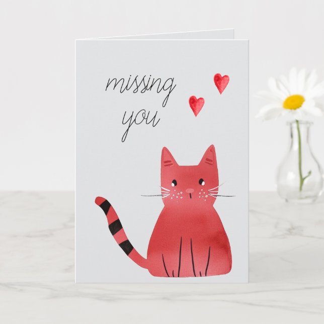 Grått Cat Hearts saknar dig Kort (Liten växt)
