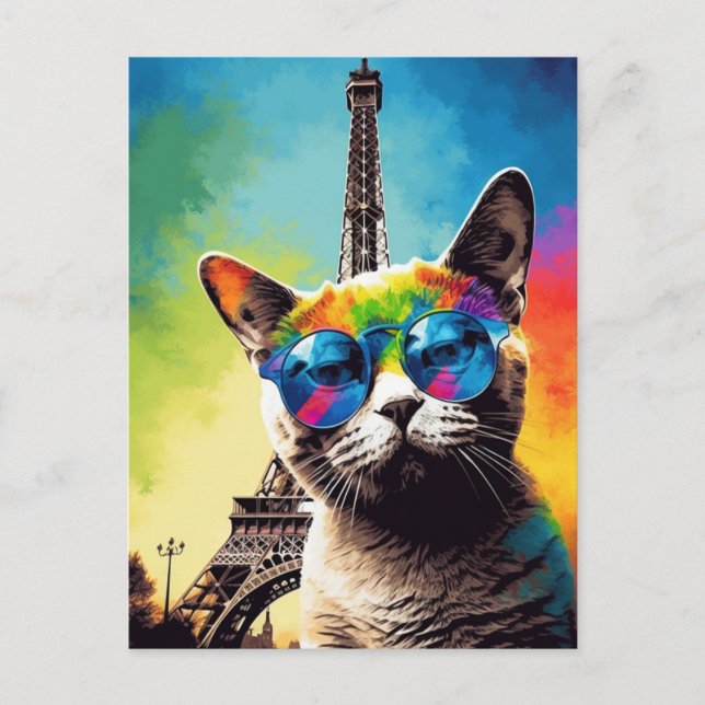 Grått Cat i Sunglass i Paris Vykort (Framsida)