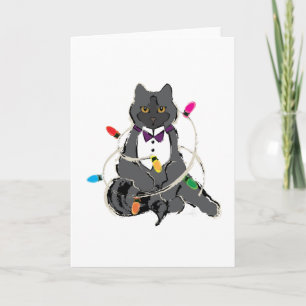 Grått Cat, inkapslat i julklapp Ljus Helgkort