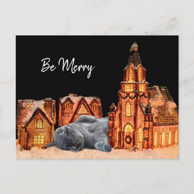 Grått Cat jul Vykort (Framsida)