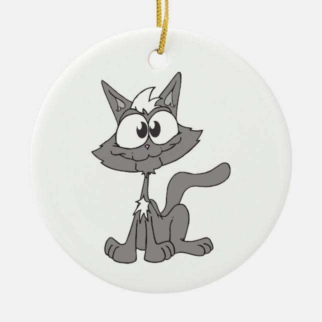 Grått Cat Julgransprydnad Keramik (Framsidan)