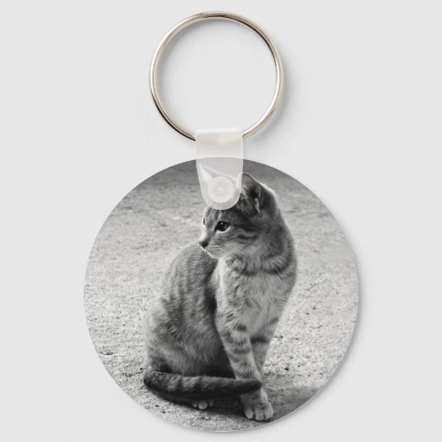 Grått Cat Keychain Nyckelring (Framsida)